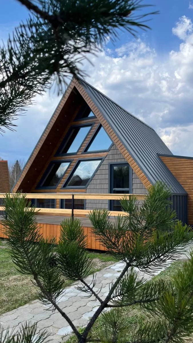 Большой New A-Frame 84 м² с фурако на террасе до 8 гостей