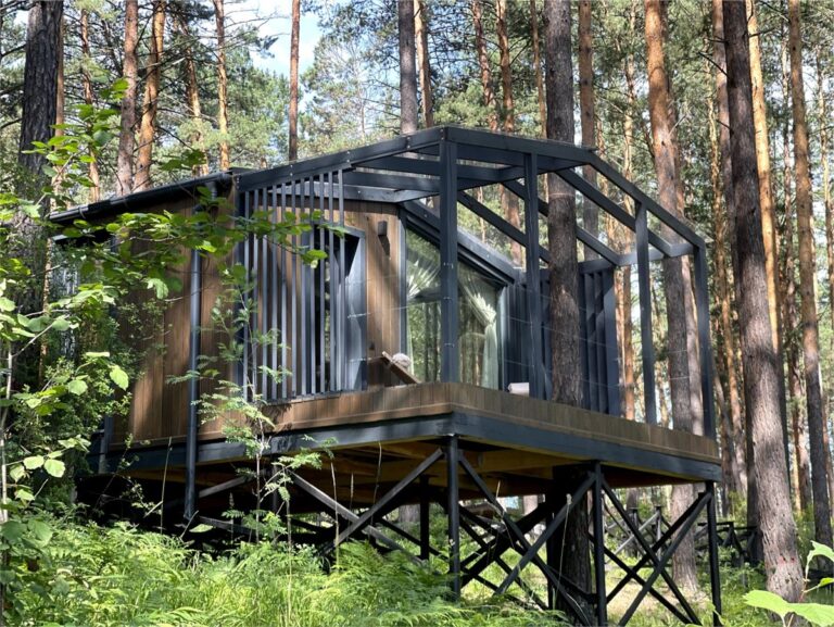 Дом-люкс 30 м² с панорамными окнами в соснах до 4 гостей