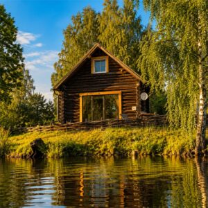 Семейная изба с баней у кромки лесного озера до 5 гостей