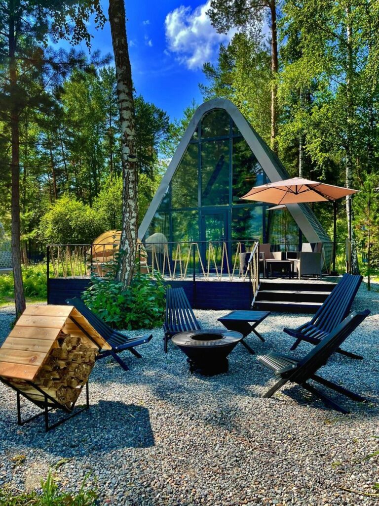 А-фрейм PRISMA Chalet Lux с купелью на террасе до 6 гостей