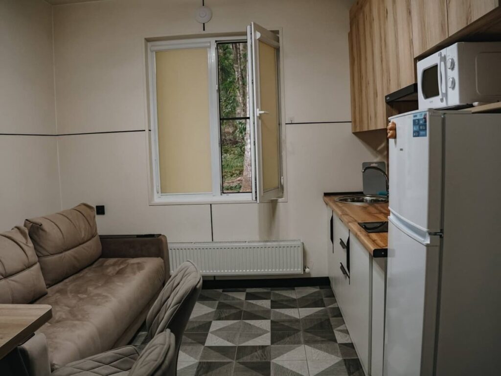 Небольшое шале 30 м² с двуспальной кроватью до 3 гостей: кухонная зона