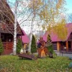 База отдыха Теремок в Гуамке, общий вид: домики и клумбы