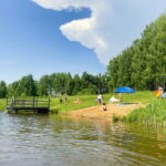 Лапочкино гнездо: дома на деревьях под Мордвесом, общий вид: пруд с пляжем