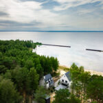 Парк-отель Green Land на Горьковском море, общий вид: сосны у водохранилища
