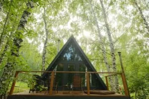 Дом A-frame с горячим чаном и печью-камином до 4 гостей