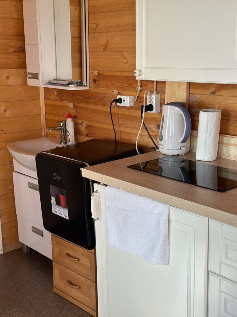 Рыбацкий домик у карпового озера на 4 человека: кухня с индукционной плитой