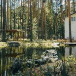 Загородный клуб Лес в Верхней Сысерти, общий вид: пруд и дома в бору