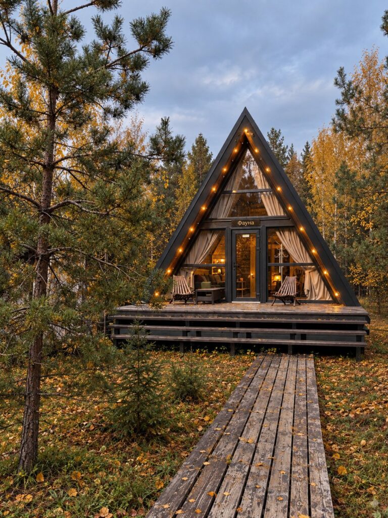 A-frame «Фауна» 46 м² с чаном и костровой чашей до 4 гостей