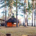 Дача в соснах в Курганово, общий вид: берег и беседка