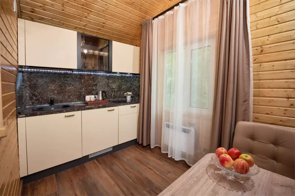 Дом «Вдохновение» 50 м² с камином и видом на озеро до 4 гостей: мини-кухня