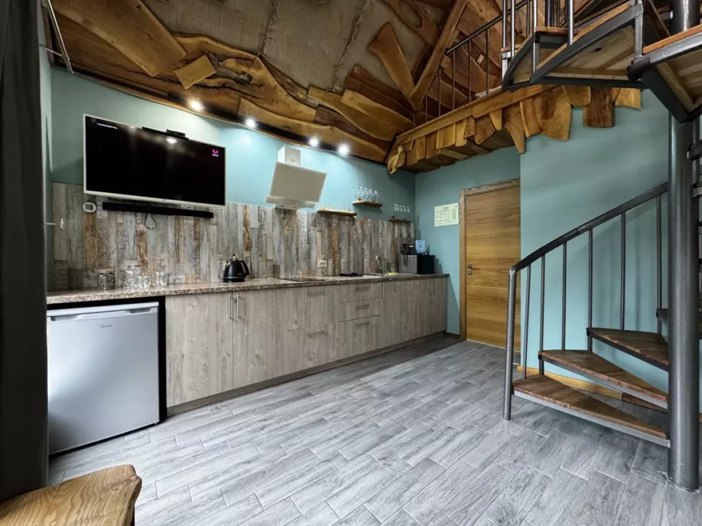 Барнхаус с банным чаном и купелью до 5 гостей, А-фреймы A-House в Даховской: кухня