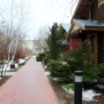 База отдыха Подсолнух в Сабуровке, общий вид: аллея между срубами
