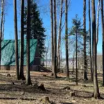 Туристическая деревня Поляна на реке Чусовой, общий вид: А-фрейм в сосновом лесу