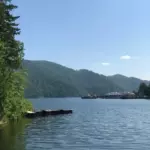 Грин-парк Кедровый причал на Красноярском море, общий вид: залив Красноярского моря