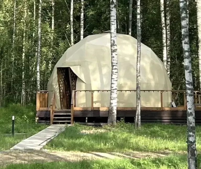 Купол-сфера 42 м² с панорамными окнами в лесу до 4 гостей