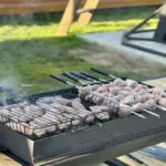 Глэмпинг Gorkiy Village у Горьковского моря, общий вид: мангал у домика