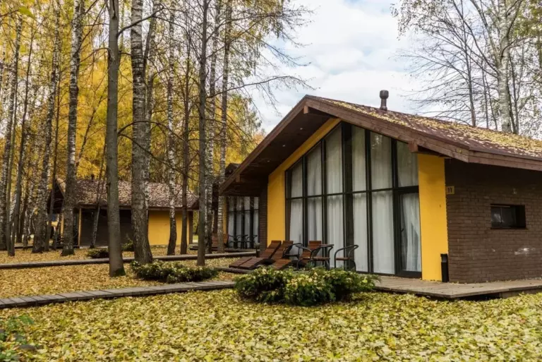 Шале в парке с двумя спальнями и панорамными окнами до 6 гостей
