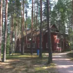 Комплекс коттеджей Green Village в Оврагах у Лосево, общий вид: гостиница в сосновом бору