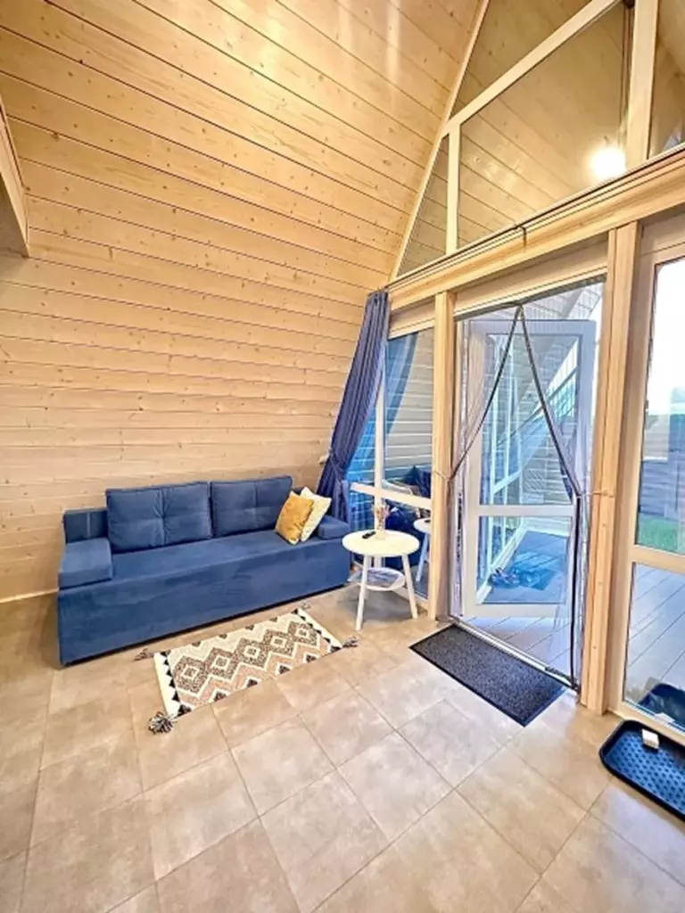 A-Frame домики с банным чаном для двоих: диван и панорамное окно