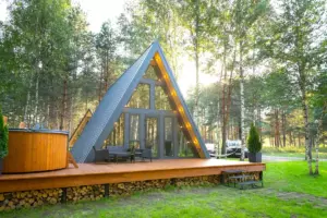 А-фрейм 60 м² с купелью-фурако на террасе до 6 гостей