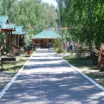 База отдыха Русский остров на озере Калды, общий вид: аллея между теремами