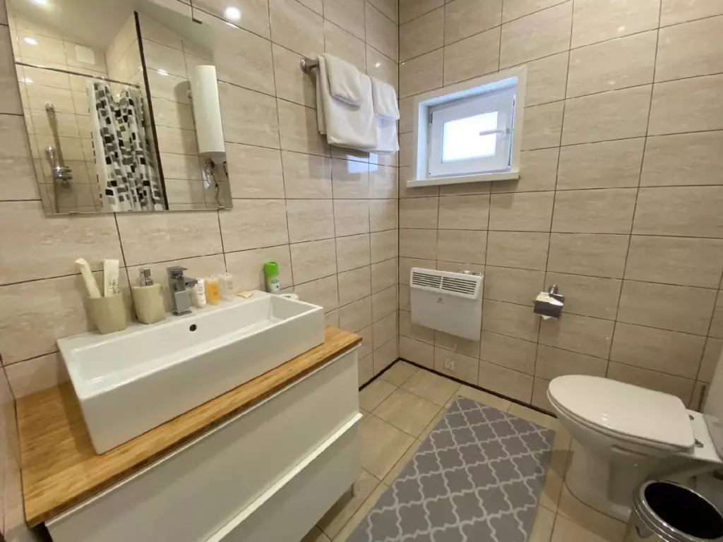 Большой коттедж 80 м² с печью-камином у пруда до 6 гостей: санузел