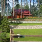 Загородный комплекс Коробицыно-Каскад, общий вид: пруд и коттеджи