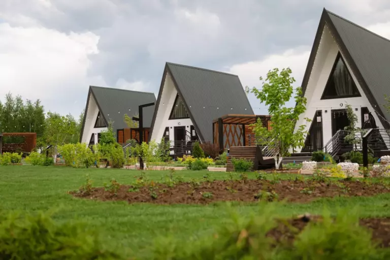 Классический А-фрейм 60 м² с банным чаном и сеткой-гамаком до 4 гостей